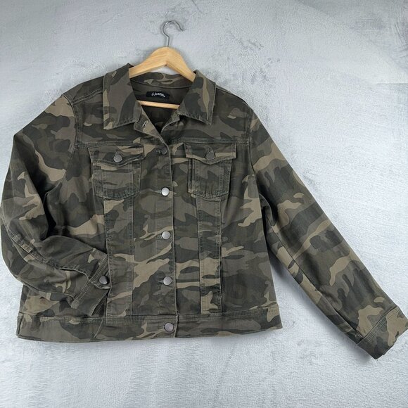 D. Jeans Camouflage Denim Jacket Button Front Army Green Women's Size 1X - Picture 2 of 12